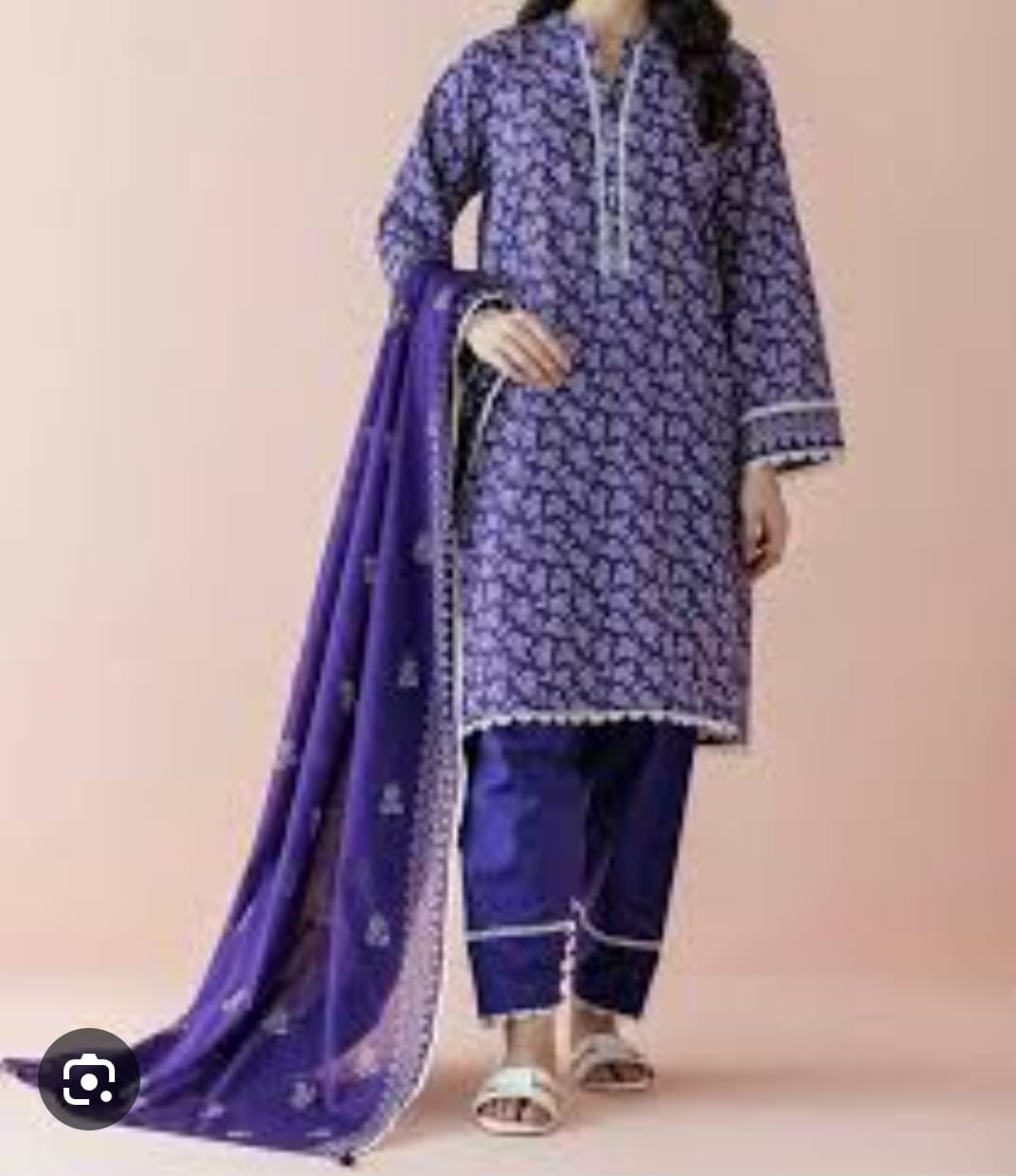 পার্পল ফ্লোরাল প্রিন্টেড থ্রি-পিস